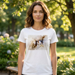 Camiseta Gatos em Aquarela Se Aninhando em Arte Abstrata Su
