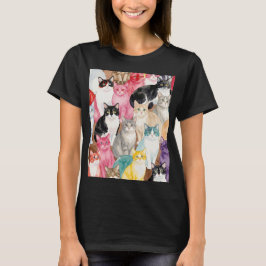 Camiseta Gatos em Multicolor