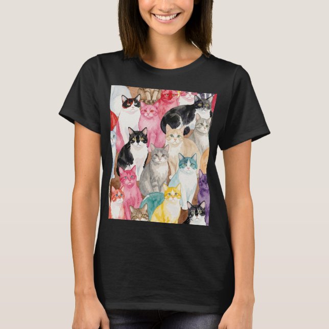 Camiseta Gatos em Multicolor (Frente)