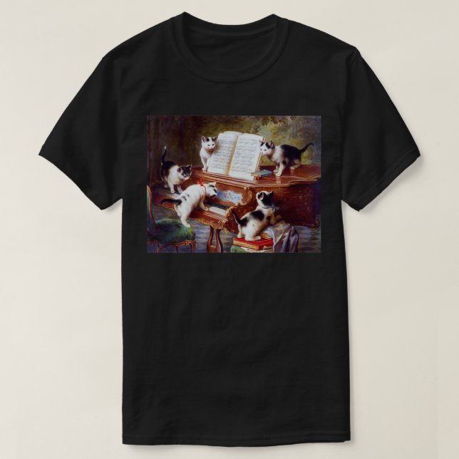 Camiseta Gatos em uma Vintagem de Piano (Frente do Design)