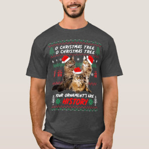 Camiseta Gatos Engraçado de Natal Ornaços Engraçados Maine