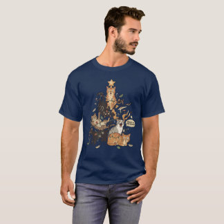 Camiseta Gatos Engraçados Árvore de Natal Luzes Emaranhadas
