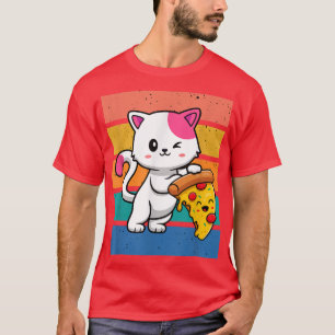 Camiseta Gatos Engraçados Comem Pizza Kawaii Anime Japonês