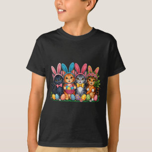 Camiseta Gatos engraçados de Páscoa Orelhas de Coelho Ovos 
