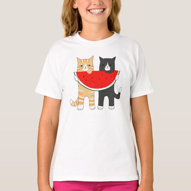 Camiseta Gatos Engraçados Hipster De Melancia (Frente)