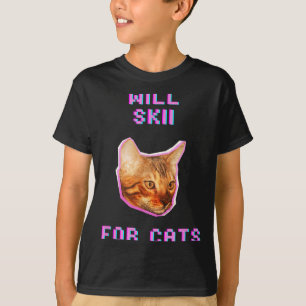 Camiseta Gatos esquiando aventura engraçada de neve de inve