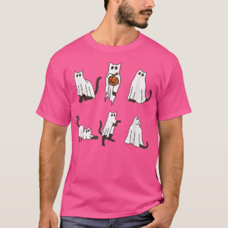Camiseta Gatos Fantasmas Padrões Halloween Engraçados Figur
