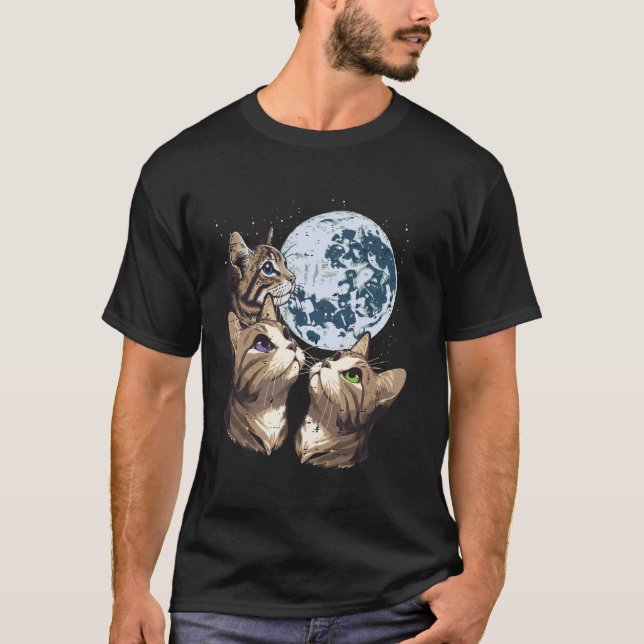 Camiseta Gatos Fazem Careta Para a Lua Kitten Engraçado Mem (Frente)