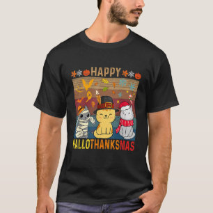 Camiseta Gatos Feliz NatalObrigadoMas Dia de Ação de Graças
