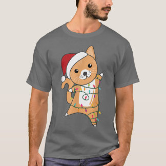 Camiseta Gatos Felizes Animais De Natal Luzes De Fada Com G