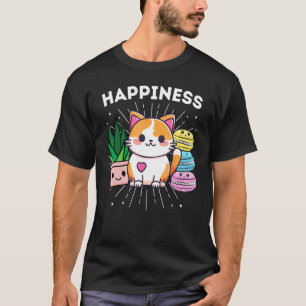 Camiseta Gatos Felizes Plantas Macarons Engraçado