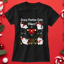 Camiseta Gatos Festivos Malucos Natal Personalizado