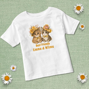 Camiseta Gatos Florais Melhores Amigos Cachorro Amarelo