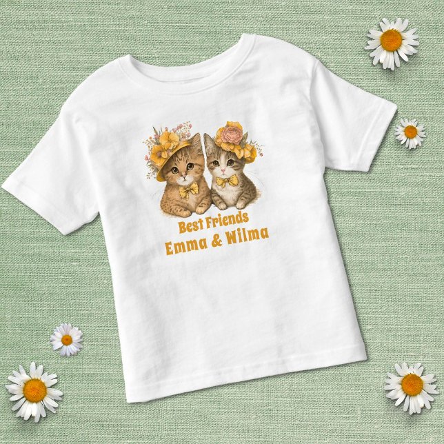 Camiseta Gatos Florais Melhores Amigos Cachorro Amarelo (Criador carregado)