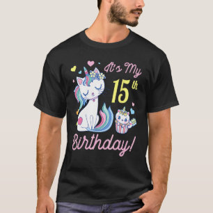 Camiseta Gatos Flores 15 Anos Feliz Dia Eu É Meu 15º