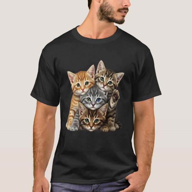 Camiseta Gatos fofinhos brincando constroem Parede para kit (Frente)