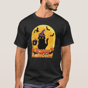 Camiseta Gatos Fofos Abóboras Bruxa Feliz Gráfico de Hallow