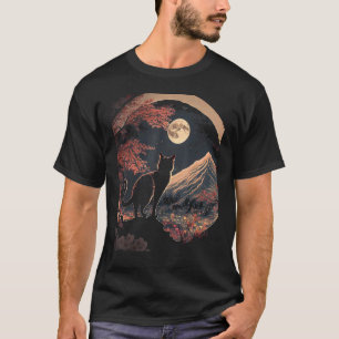 Camiseta Gatos fofos com estética japonesa de flores de cer
