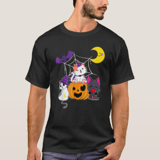 Camiseta Gatos fofos de Halloween Bruxa Jackolantern Abóbor