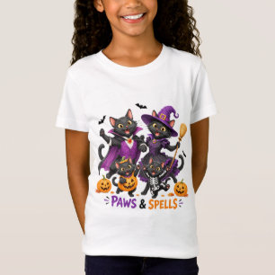Camiseta Gatos fofos de Halloween Patas e Feitiços