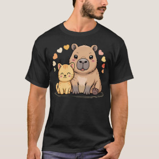 Camiseta Gatos Fofos e Amigos Capivaras Amantes de Animais 