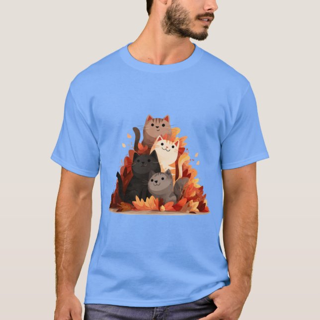 Camiseta Gatos Fofos em Folhas menino (Frente)