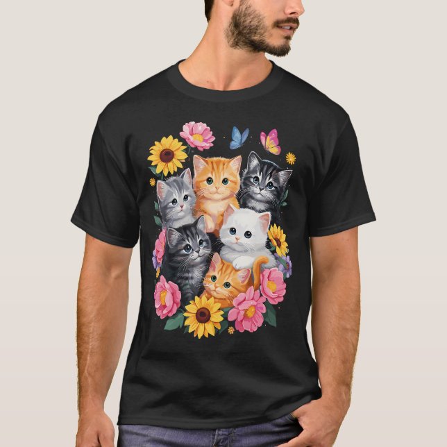 Camiseta Gatos Fofos Flor Floral (Frente)