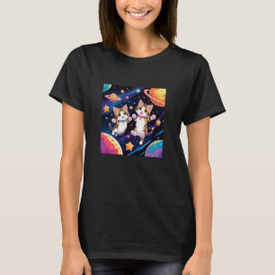Camiseta gatos fofos flutuando na atmosfera planetas estrel
