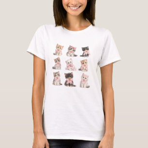 Camiseta Gatos Fofos Laços Rosa Adoráveis Gatinhos  