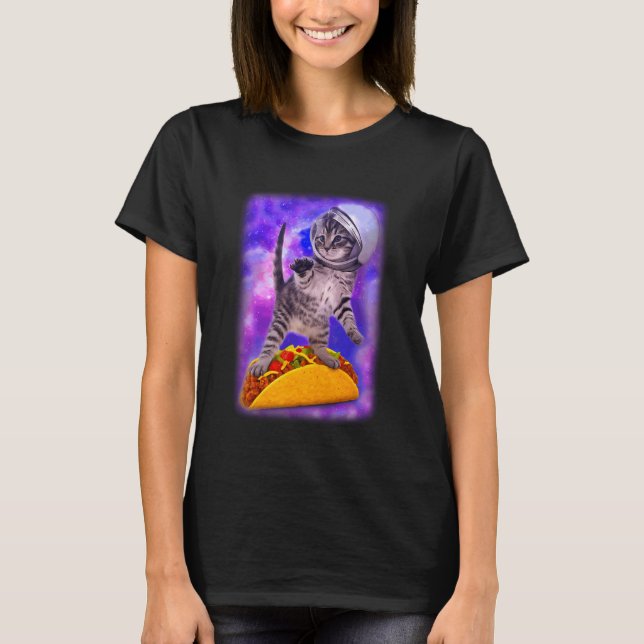 Camiseta Gatos Galáxia Tacos Voadores Espaço Kitty Aventura (Frente)