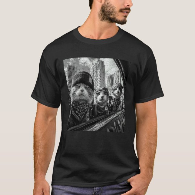 Camiseta Gatos Gângster Rua Engraçado (Frente)