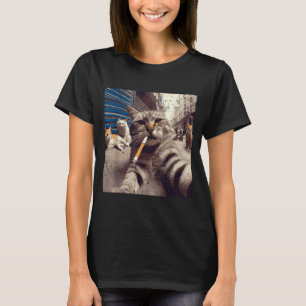 Camiseta Gatos Gângster Rua Gatos Selfie Meme Divertido Hum