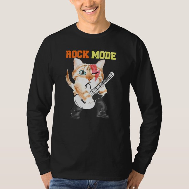 Camiseta Gatos Gatinhos Rock Rockin Mode Pun (Frente)