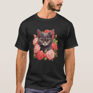 Camiseta Gatos Gatinhos Rosas Flor Jardinagem Floral