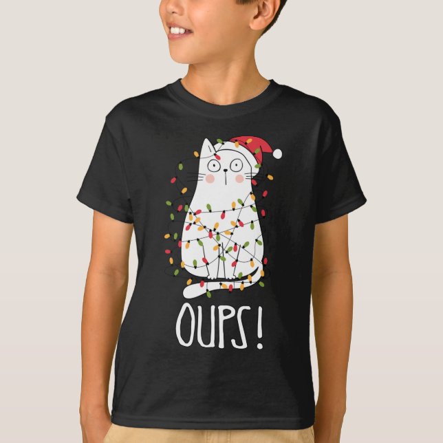 Camiseta Gatos! Gato Branco Enredado Na Árvore De Natal L (Frente)