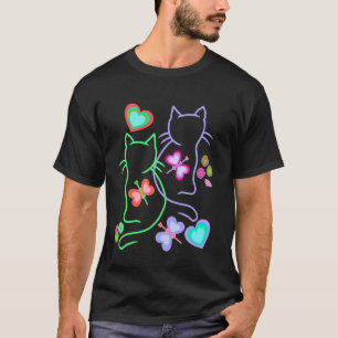 Camiseta Gatos Gatos Crianças Crianças Flores Coração Coraç