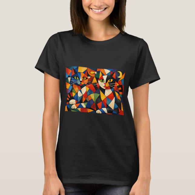 Camiseta Gatos geométricos em explosão de cor (Frente)