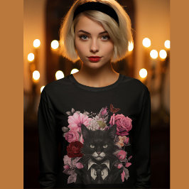 Camiseta Gatos góticos e rosas Góticos, Pretos e Brancos