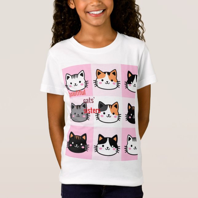 Camiseta gatos irmãs bonitas (Frente)