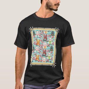 Camiseta Gatos Japoneses Fofos em um Jardim Floral