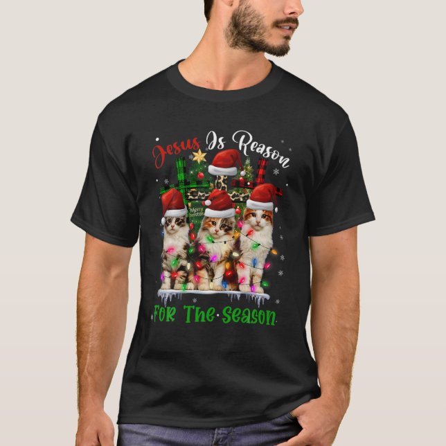 Camiseta Gatos Jesus É A Razão Para A Época De Natal Feio (Frente)