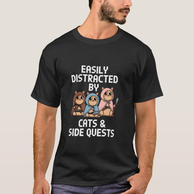 Camiseta Gatos Jogadores de Rpg Missão Lateral Distraídos M (Frente)