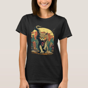 Camiseta Gatos Kaiju Ataque Monstro na Cidade de Tóquio