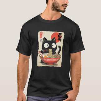 Camiseta Gatos Kawaii Comendo Macarrão Ramen Garotas Anime 