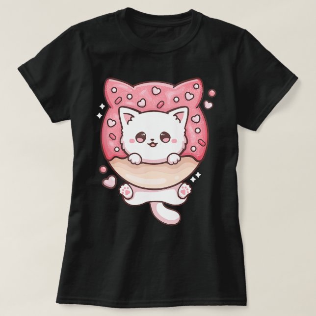 Camiseta Gatos Kawaii, Gatos-Rosquinha, Gatos Diversão Otak (Frente do Design)