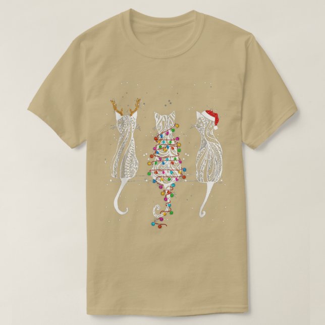 Camiseta Gatos Kitten Tattoo Reindeer Árvore das Luzes de N (Frente do Design)