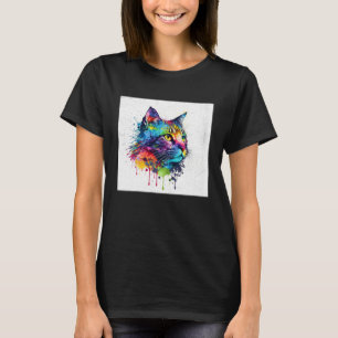 Camiseta Gatos Kun Maine Salpico Colorido Mulheres Pintura