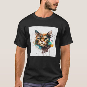 Camiseta Gatos Kun Maine Salpico Colorido Mulheres Pintura