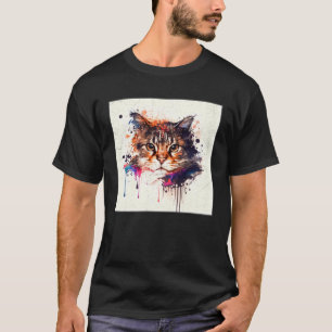 Camiseta Gatos Kun Maine Salpico Tinta Colorido Mulheres