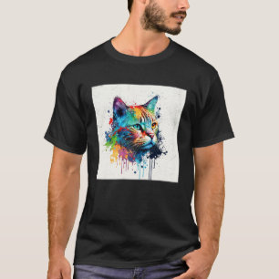 Camiseta Gatos Kun Maine Salpico Tinta Colorido Mulheres